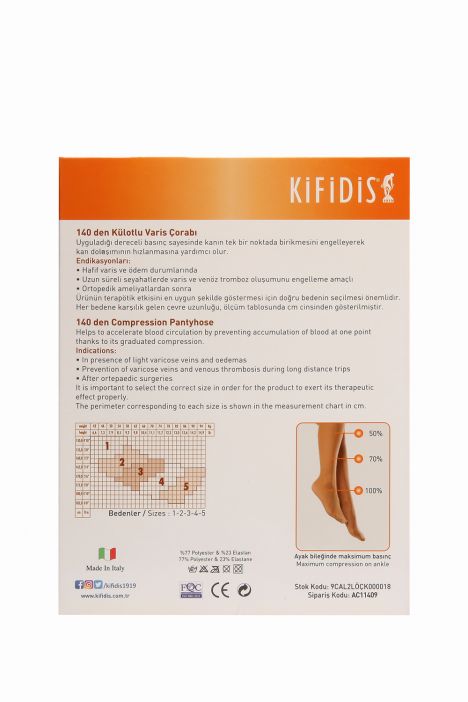 Kifidis 140 Den. 18-20 mmHg Külotlu Varis Çorabı 36-A.TEN