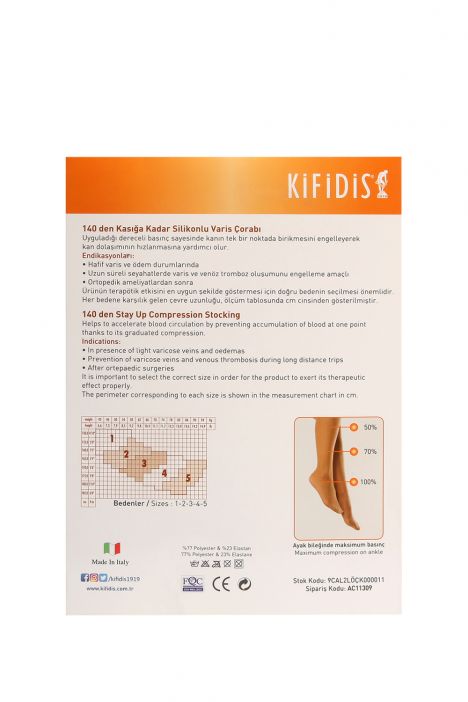 Kifidis 140 Den. 18-20mmHg Kasığa Kadar Silikonlu Varis Çorabı 36-A.TEN