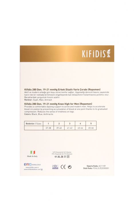 Kifidis 280 Den. 19-21 mmHg Unisex Diz Altı Varis Çorabı (Repomen) Antrasit / Anthracite