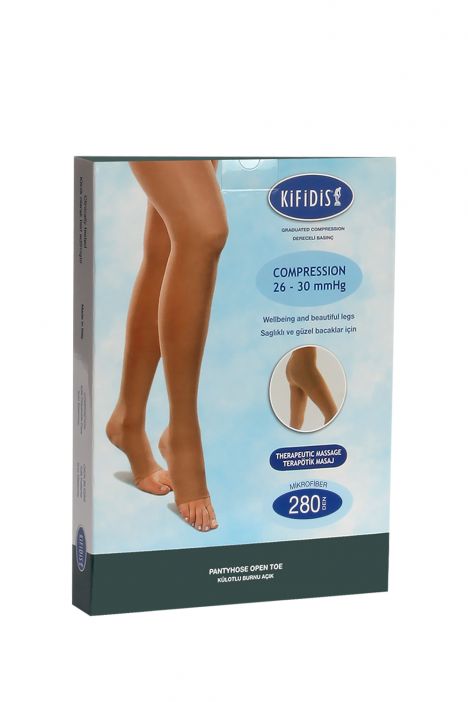 Kifidis 280 Den. 26-30 mmHg Külotlu Mikrofiber Burnu Açık Bej / Beige