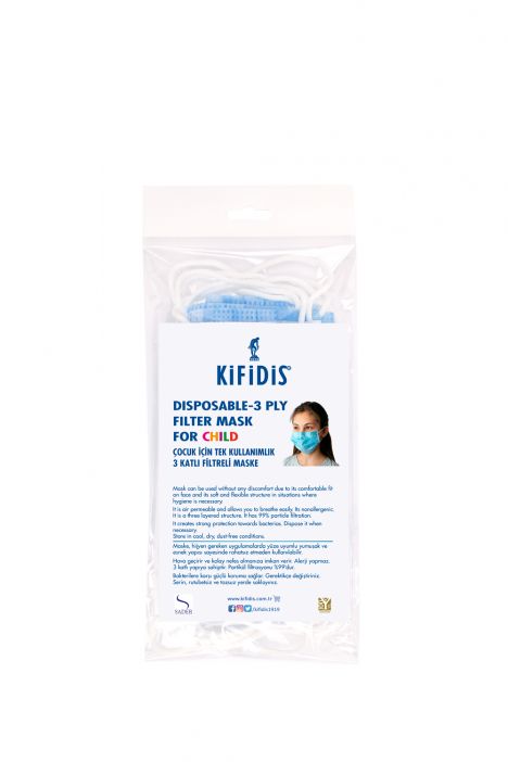 Kifidis 3 Katlı Çocuk Cerrahi Maske / 10'luk Mavi / Blue