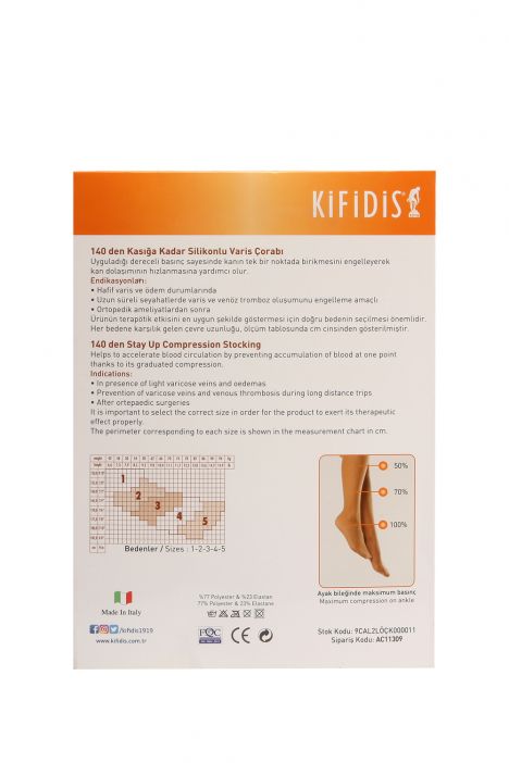 Kifidis 140 Den. 18-20mmHg Kasığa Kadar Silikonlu Varis Çorabı 36-A.TEN