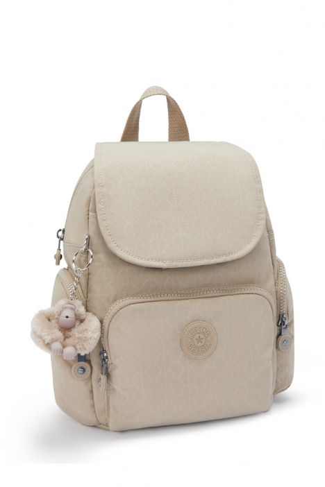 Kipling CITY ZIP MINI Küçük Boy Sırt Çantası 29x27x14 cm Sign Beige Emb