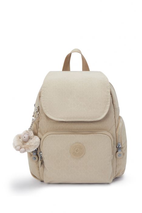Kipling CITY ZIP MINI Küçük Boy Sırt Çantası 29x27x14 cm Sign Beige Emb