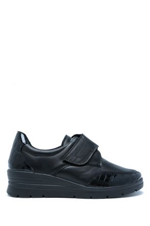 Luna 54 Ac-Kifidis Kadın Anatomik Velkrolu Streç Deri Ayakkabı 36-41 Siyah/Black Croco 918/0438/738