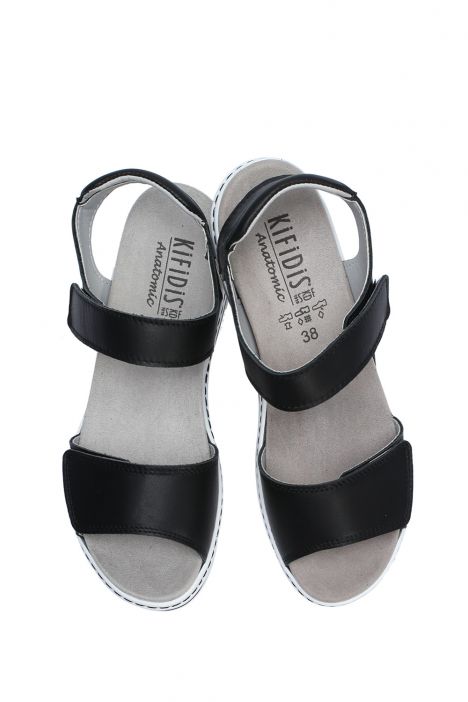 Nala 08 Ac-Kifidis Kadın Anatomik Deri Sandalet 35-41 Siyah/Black Valeiri 4218