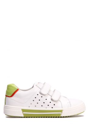 RK77 Kifidis-Kids Unisex Çocuk Deri Spor Ayakkabı 24-30 Beyaz - Yeşil