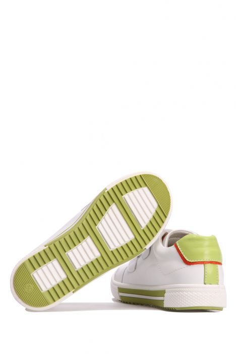 RK77 Kifidis-Kids Unisex Çocuk Deri Spor Ayakkabı 24-30 Beyaz - Yeşil