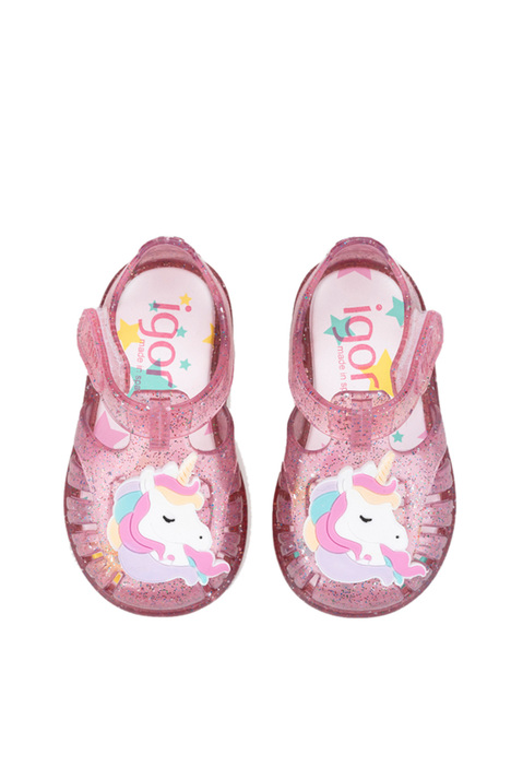 S10341 Igor Tobby Unicornio Kız Çocuk Sandalet 20-27 Fuşya / Fucsia Multi Glitter 387