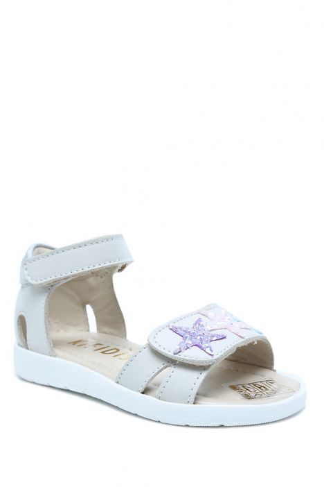 S24V011 Kifidis-Kids Kız Çocuk Deri Sandalet 21-25 Krem Deri