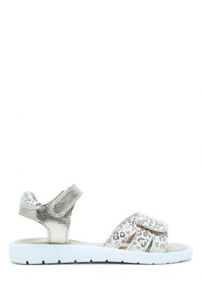 S24V026 Kifidis-Kids Kız Çocuk Deri Sandalet 24-30 Altın Leopar Desenli