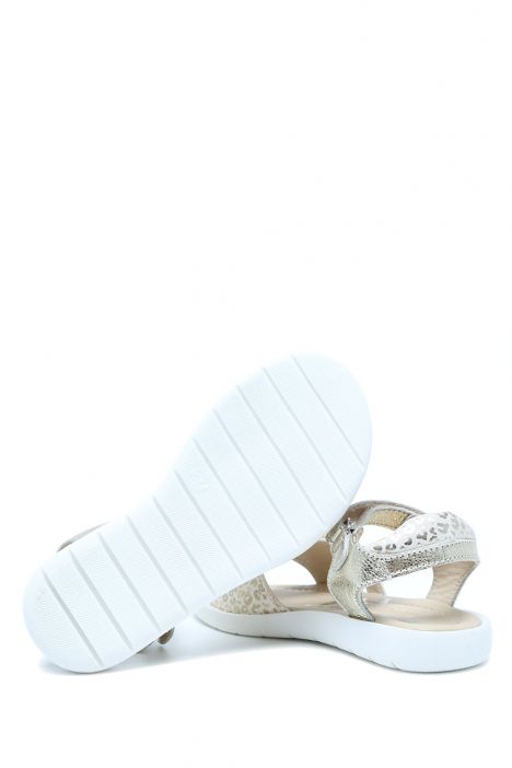 S24V026 Kifidis-Kids Kız Çocuk Deri Sandalet 24-30 Altın Leopar Desenli