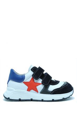 S24V028 Kifidis-Kids Unisex Çocuk Deri Ayakkabı 24-35 Lacivert-Beyaz Deri