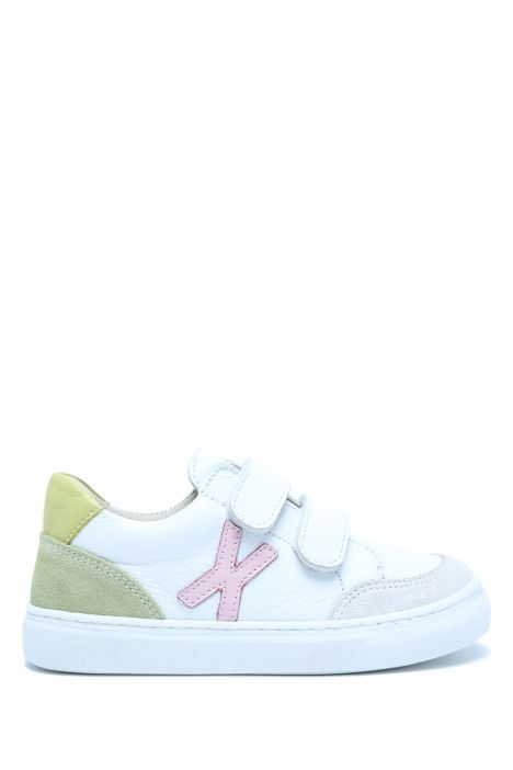 S24V031 Kifidis-Kids Unisex Çocuk Deri Ayakkabı 25-35 Beyaz - Pembe Deri