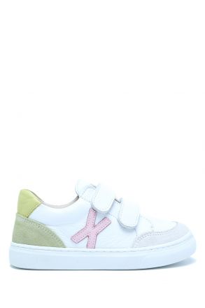S24V031 Kifidis-Kids Unisex Çocuk Deri Ayakkabı 25-35 Beyaz - Pembe Deri
