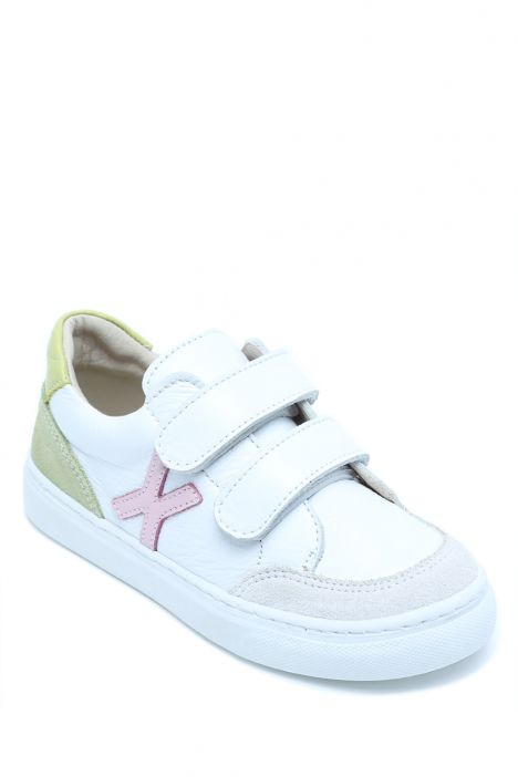 S24V031 Kifidis-Kids Unisex Çocuk Deri Ayakkabı 25-35 Beyaz - Pembe Deri