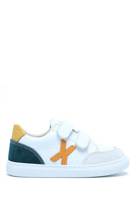 S24V031 Kifidis-Kids Unisex Çocuk Deri Ayakkabı 25-35 Beyaz - Turuncu Deri