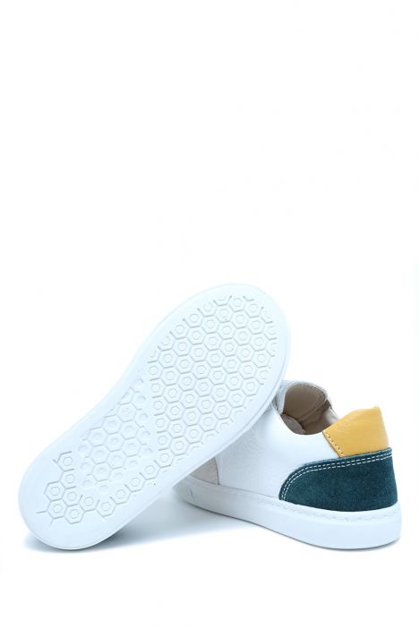 S24V031 Kifidis-Kids Unisex Çocuk Deri Ayakkabı 25-35 Beyaz - Turuncu Deri