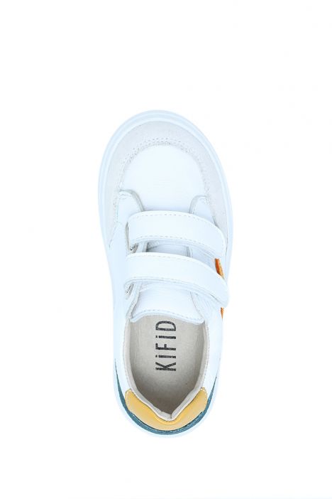 S24V031 Kifidis-Kids Unisex Çocuk Deri Ayakkabı 25-35 Beyaz - Turuncu Deri