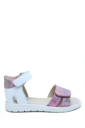 S24V032 Kifidis-Kids Kız Çocuk Deri Sandalet 21-25 Pembe Desenli Deri