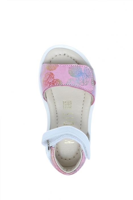 S24V032 Kifidis-Kids Kız Çocuk Deri Sandalet 21-25 Pembe Desenli Deri