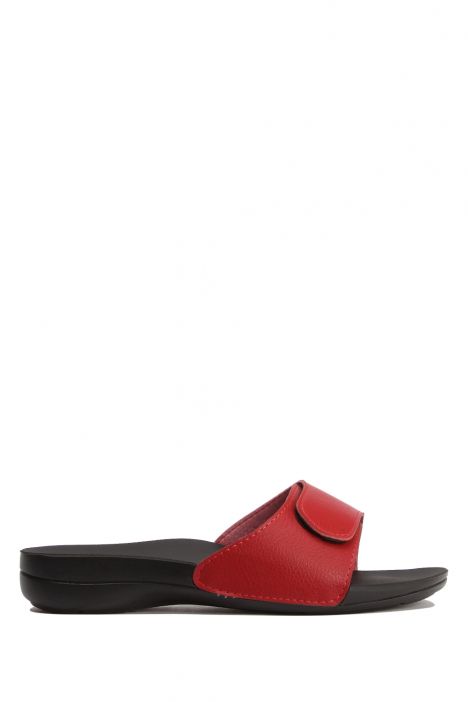 SIB01060 Kifidis-Natura Kadın Anatomik Deri Terlik 36-41 -BT Kırmızı/Red