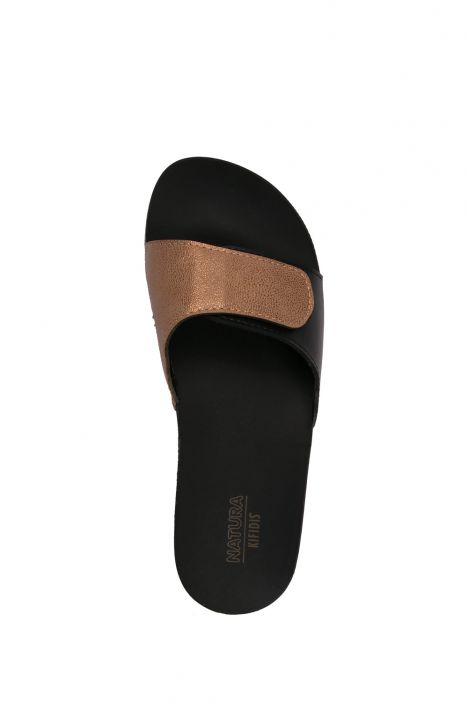 SIB01060 Kifidis-Natura Kadın Anatomik Deri Terlik 36-41 -BT Altın/Gold