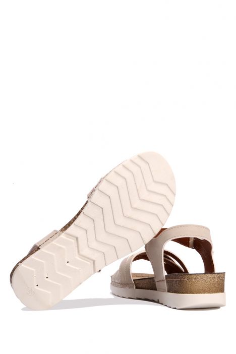 SIB0240 Kifidis-Natura Kadın Anatomik Deri Sandalet 36-41 -BT Bej/Beige