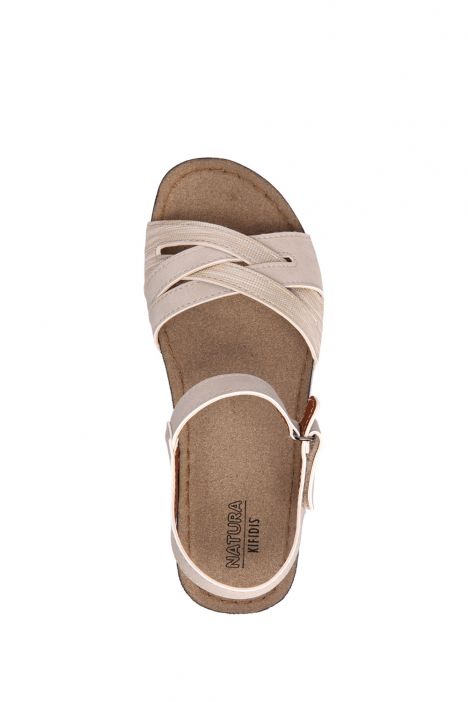 SIB0240 Kifidis-Natura Kadın Anatomik Deri Sandalet 36-41 -BT Bej/Beige