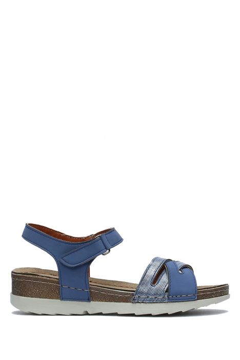 SIB0240 Kifidis-Natura Kadın Anatomik Deri Sandalet 36-41 -BT Lacivert/Navy