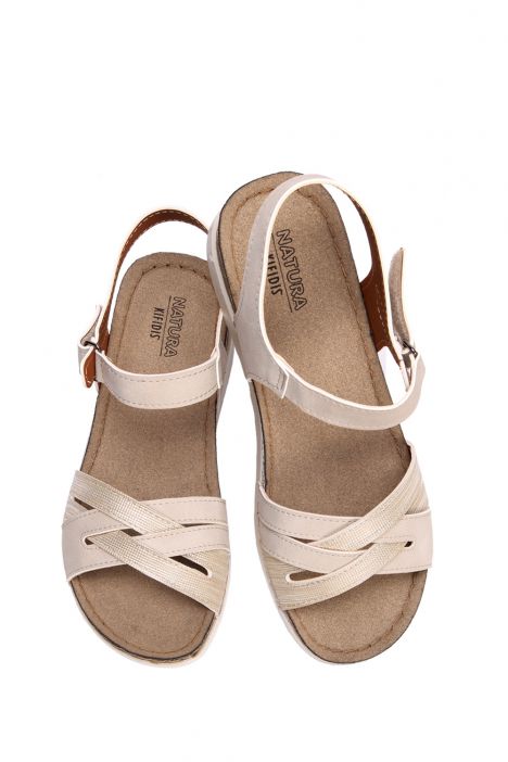 SIB0240 Kifidis-Natura Kadın Anatomik Deri Sandalet 36-41 -BT Bej/Beige