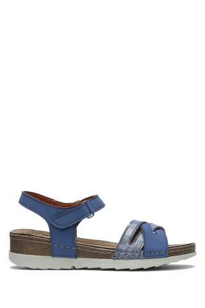 SIB0240 Kifidis-Natura Kadın Anatomik Deri Sandalet 36-41 -BT Lacivert/Navy