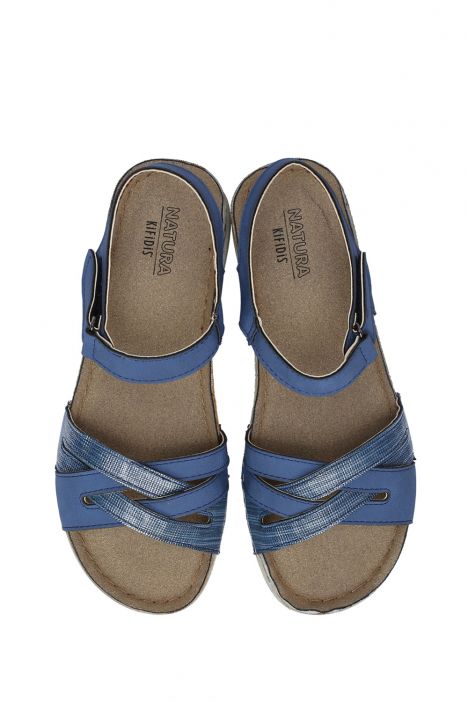 SIB0240 Kifidis-Natura Kadın Anatomik Deri Sandalet 36-41 -BT Lacivert/Navy
