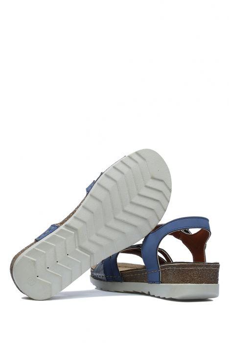 SIB0240 Kifidis-Natura Kadın Anatomik Deri Sandalet 36-41 -BT Lacivert/Navy