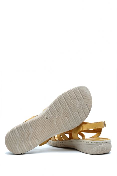 SIB090 Kifidis-Natura Kadın Anatomik Deri Sandalet 36-41 Sarı/Yellow