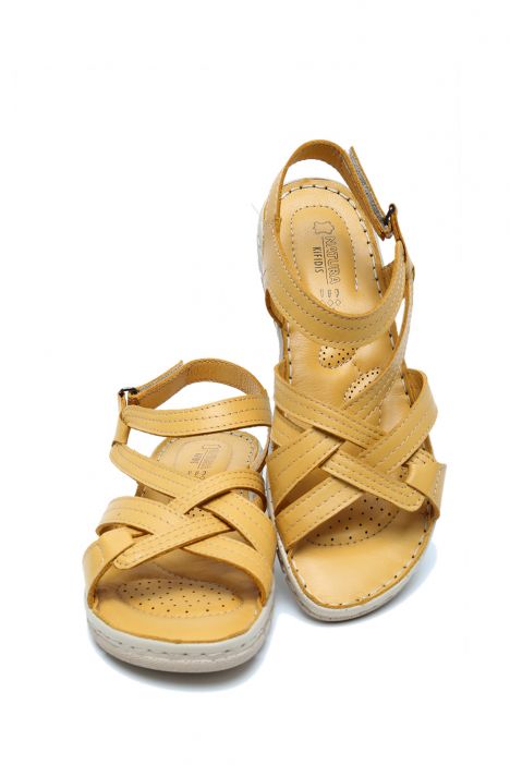 SIB090 Kifidis-Natura Kadın Anatomik Deri Sandalet 36-41 Sarı/Yellow
