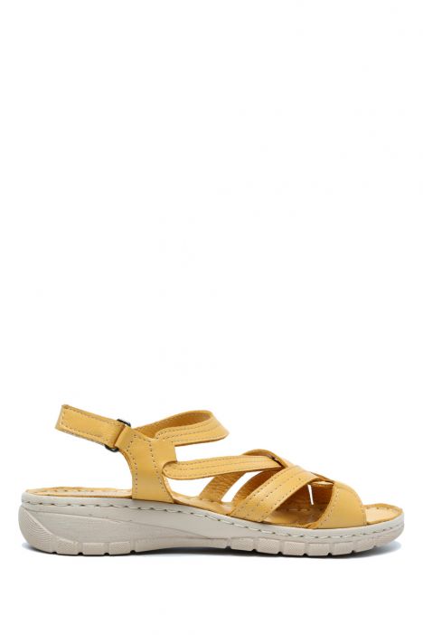 SIB090 Kifidis-Natura Kadın Anatomik Deri Sandalet 36-41 Sarı/Yellow