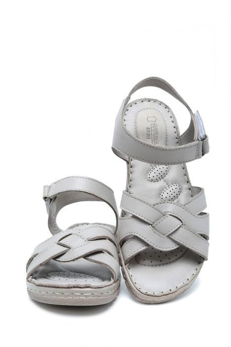 SIB090 Kifidis-Natura Kadın Anatomik Deri Sandalet 36-41 Gri/Grey