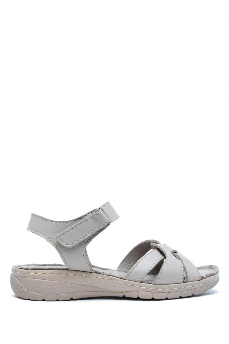 SIB090 Kifidis-Natura Kadın Anatomik Deri Sandalet 36-41 Gri/Grey