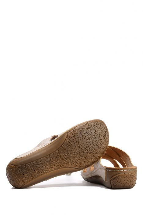SIB151316 Kifidis-Natura Kadın Anatomik Deri Terlik 36-41 -BT Altın/Gold