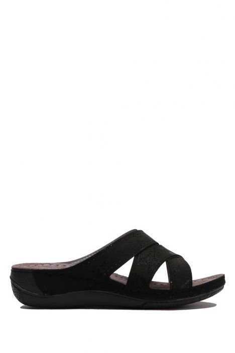 SIB151316 Kifidis-Natura Kadın Anatomik Deri Terlik 36-41 -BT Siyah/Black