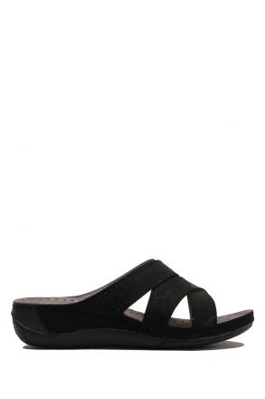 SIB151316 Kifidis-Natura Kadın Anatomik Deri Terlik 36-41 -BT Siyah/Black