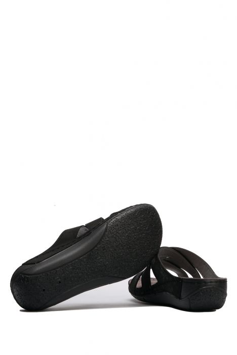 SIB151316 Kifidis-Natura Kadın Anatomik Deri Terlik 36-41 -BT Siyah/Black