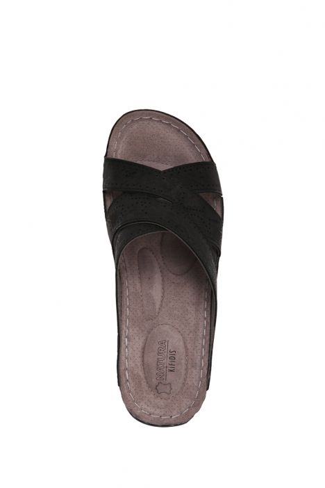 SIB151316 Kifidis-Natura Kadın Anatomik Deri Terlik 36-41 -BT Siyah/Black