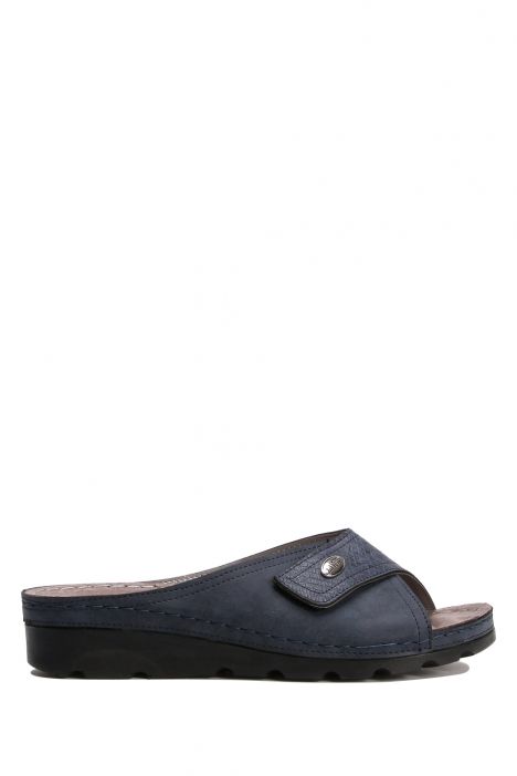 SIB160104 Kifidis-Natura Kadın Anatomik Deri Terlik 36-41 Lacivert / Navy