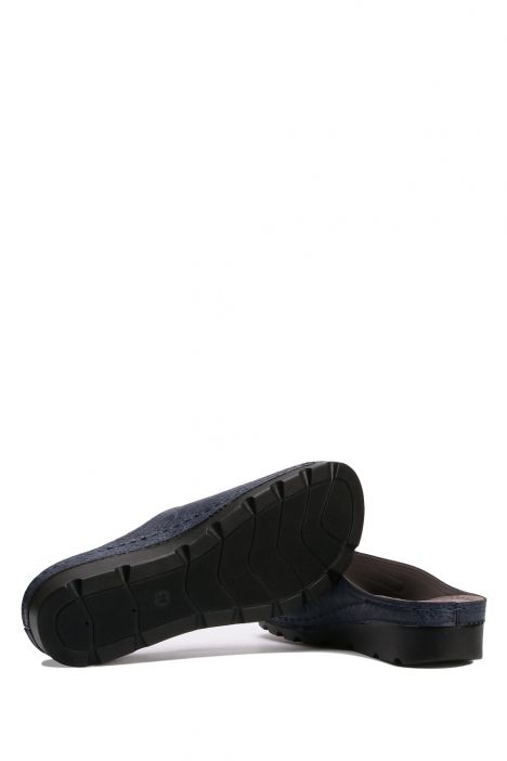 SIB160104 Kifidis-Natura Kadın Anatomik Deri Terlik 36-41 Lacivert / Navy