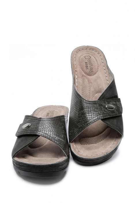 SIB160104 Kifidis-Natura Kadın Anatomik Deri Terlik 36-41 Siyah/Black – T2