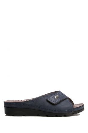 SIB160104 Kifidis-Natura Kadın Anatomik Deri Terlik 36-41 Lacivert / Navy