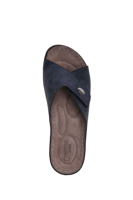 SIB160104 Kifidis-Natura Kadın Anatomik Deri Terlik 36-41 Lacivert / Navy