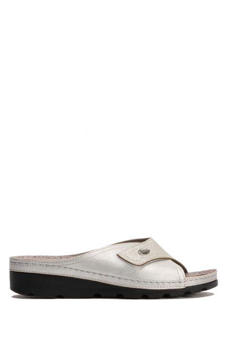 SIB160104 Kifidis-Natura Kadın Anatomik Deri Terlik 36-41 Gri / Silver
